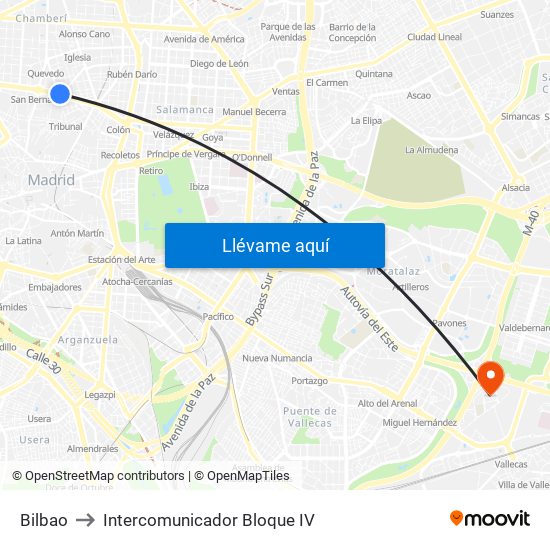 Bilbao to Intercomunicador Bloque IV map
