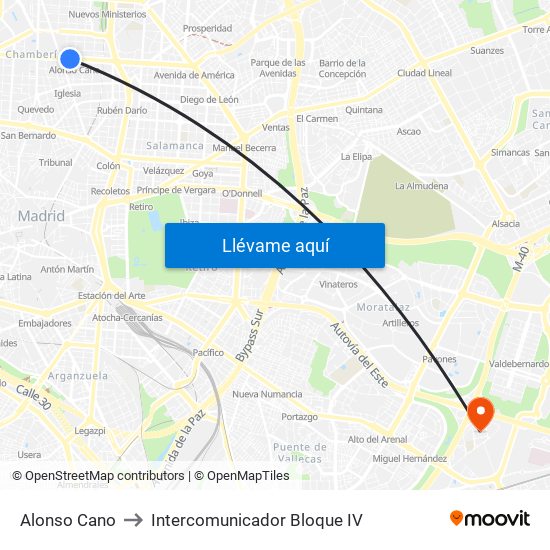 Alonso Cano to Intercomunicador Bloque IV map