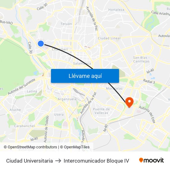 Ciudad Universitaria to Intercomunicador Bloque IV map