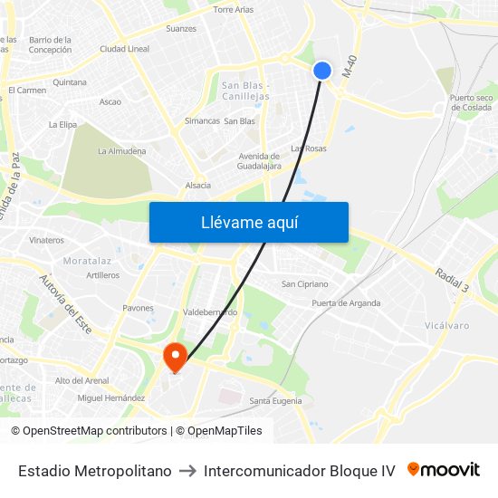 Estadio Metropolitano to Intercomunicador Bloque IV map