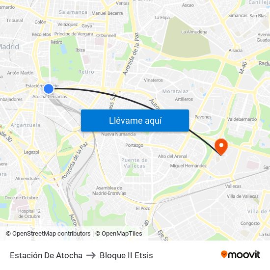 Estación De Atocha to Bloque II Etsis map