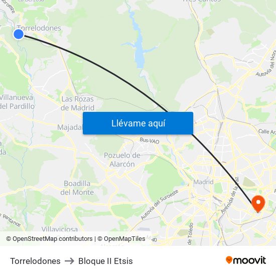 Torrelodones to Bloque II Etsis map