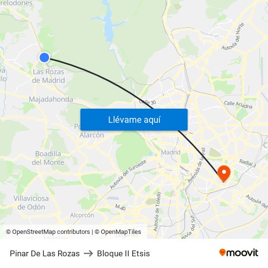 Pinar De Las Rozas to Bloque II Etsis map