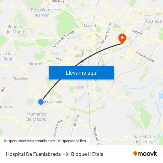 Hospital De Fuenlabrada to Bloque II Etsis map