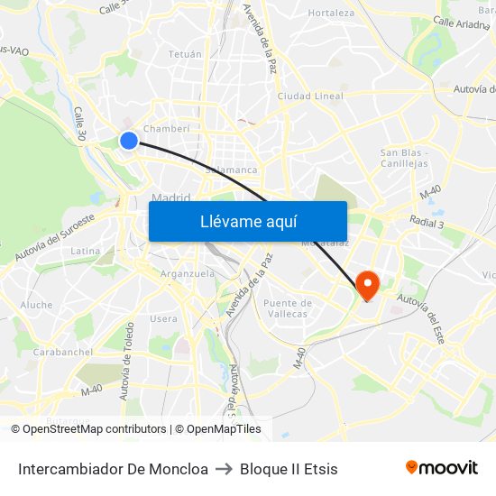 Intercambiador De Moncloa to Bloque II Etsis map