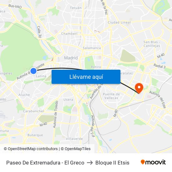Paseo De Extremadura - El Greco to Bloque II Etsis map