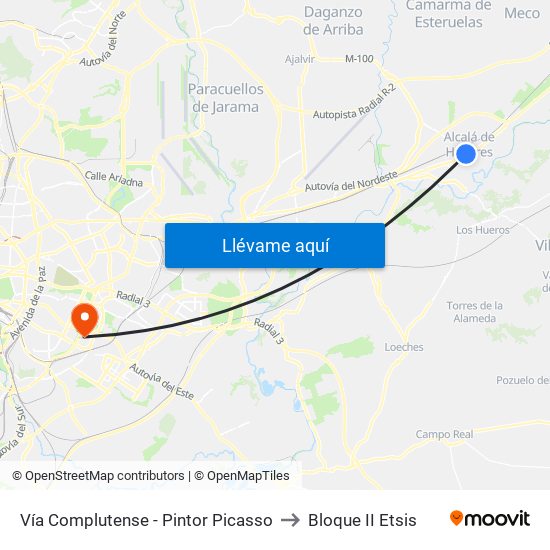 Vía Complutense - Pintor Picasso to Bloque II Etsis map