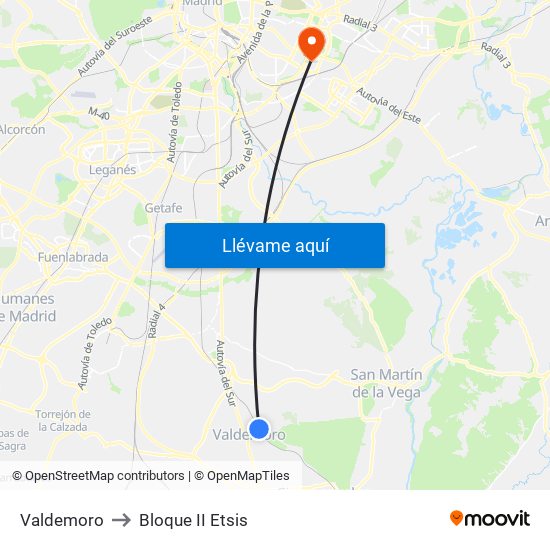 Valdemoro to Bloque II Etsis map