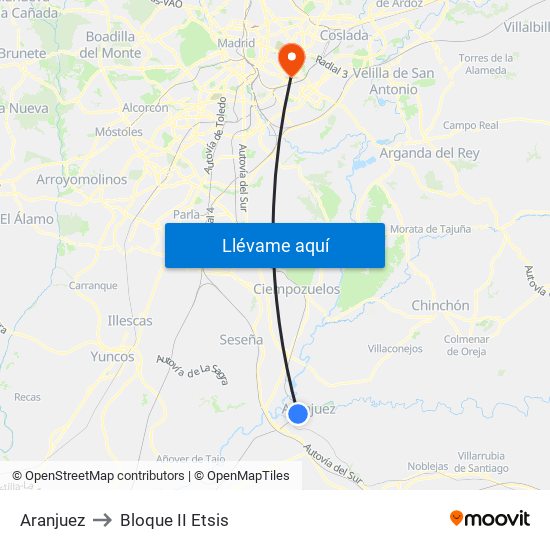 Aranjuez to Bloque II Etsis map