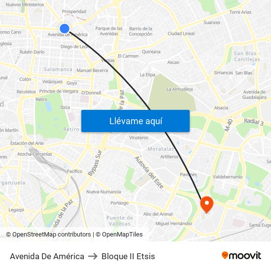 Avenida De América to Bloque II Etsis map