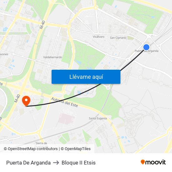 Puerta De Arganda to Bloque II Etsis map