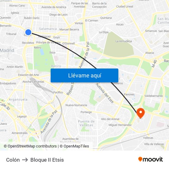 Colón to Bloque II Etsis map