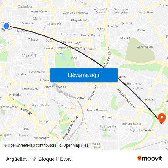 Argüelles to Bloque II Etsis map