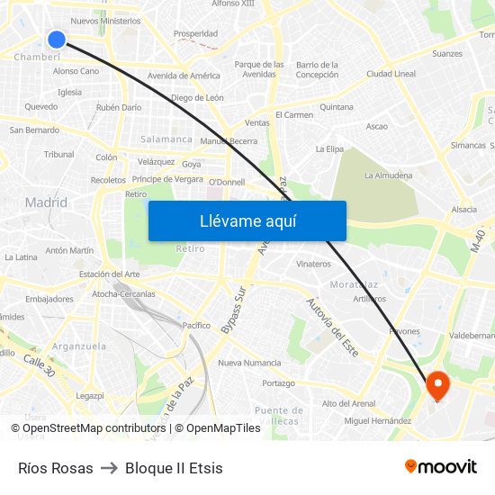 Ríos Rosas to Bloque II Etsis map