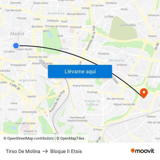 Tirso De Molina to Bloque II Etsis map