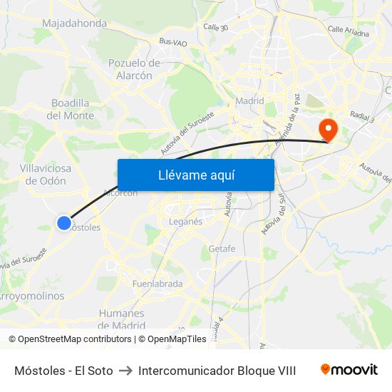 Móstoles - El Soto to Intercomunicador Bloque VIII map