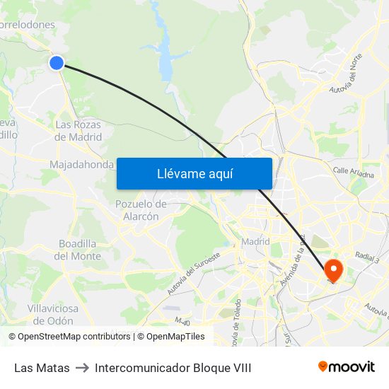 Las Matas to Intercomunicador Bloque VIII map