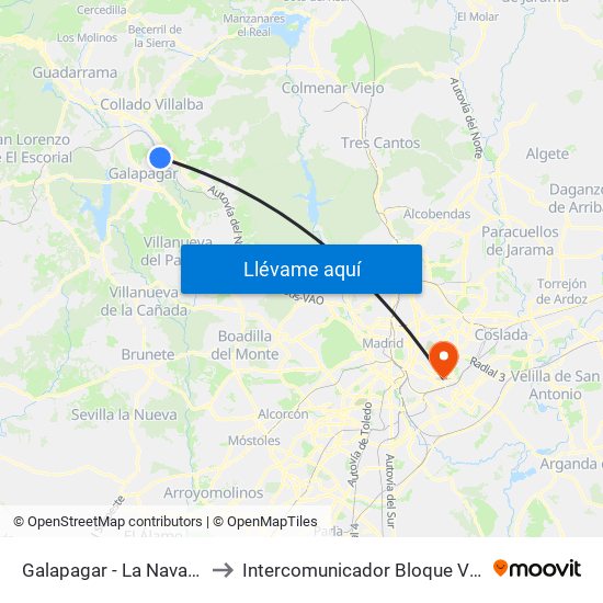 Galapagar - La Navata to Intercomunicador Bloque VIII map