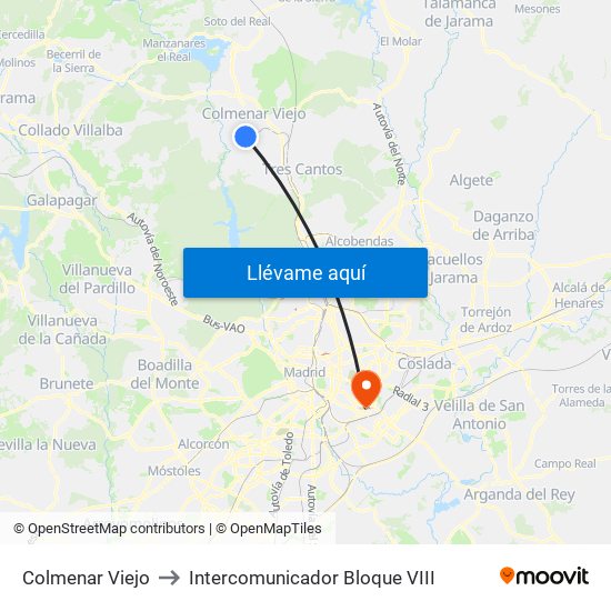 Colmenar Viejo to Intercomunicador Bloque VIII map