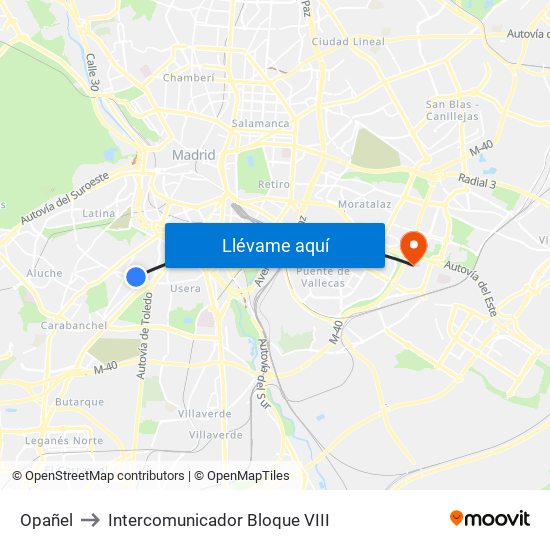 Opañel to Intercomunicador Bloque VIII map