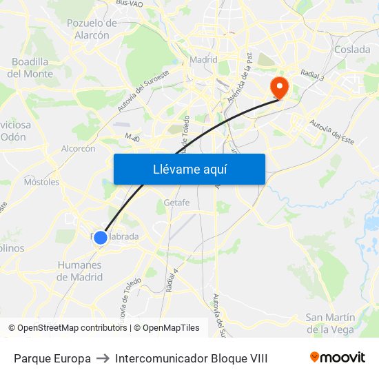 Parque Europa to Intercomunicador Bloque VIII map