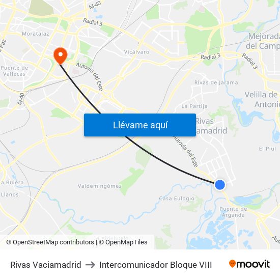 Rivas Vaciamadrid to Intercomunicador Bloque VIII map