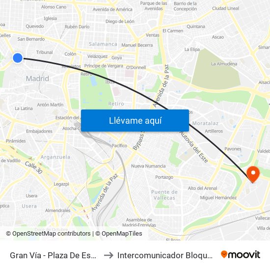 Gran Vía - Plaza De España to Intercomunicador Bloque VIII map