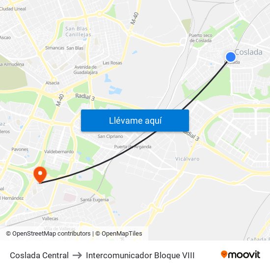 Coslada Central to Intercomunicador Bloque VIII map