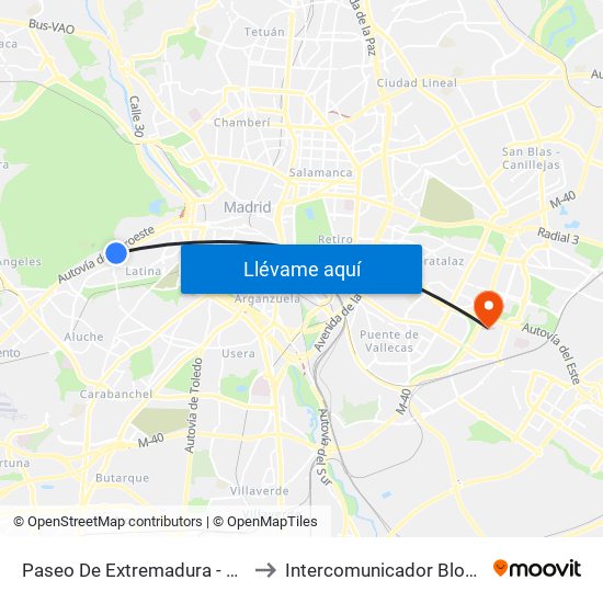 Paseo De Extremadura - El Greco to Intercomunicador Bloque VIII map