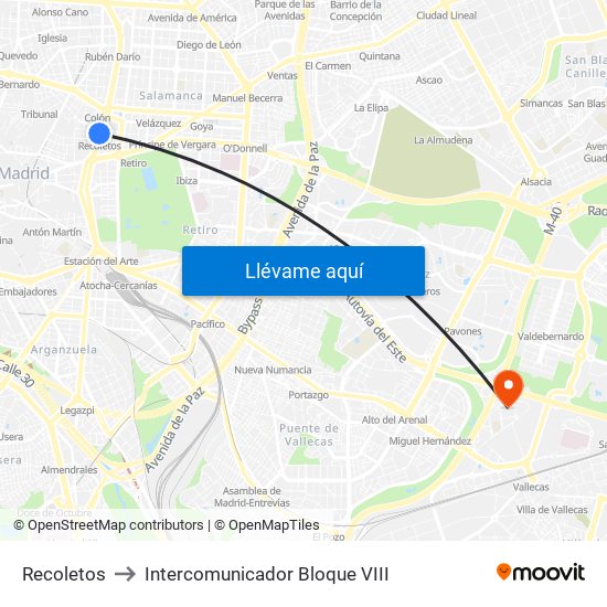 Recoletos to Intercomunicador Bloque VIII map