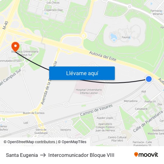 Santa Eugenia to Intercomunicador Bloque VIII map