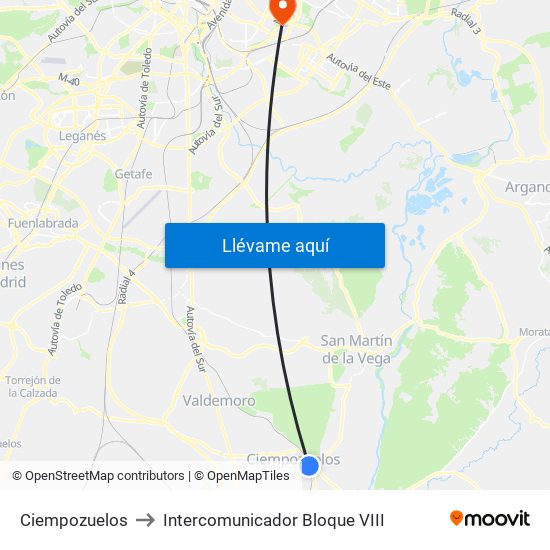 Ciempozuelos to Intercomunicador Bloque VIII map