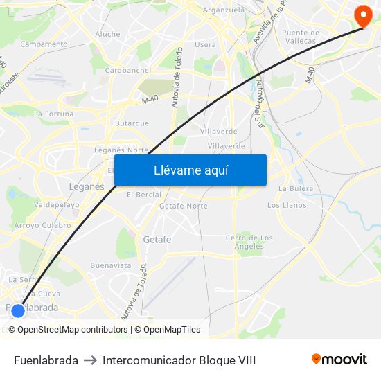 Fuenlabrada to Intercomunicador Bloque VIII map