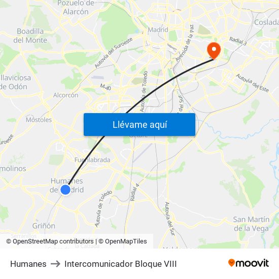 Humanes to Intercomunicador Bloque VIII map