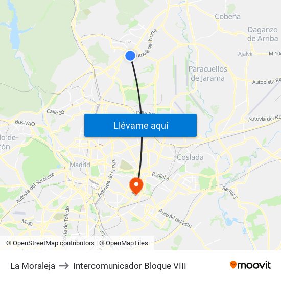 La Moraleja to Intercomunicador Bloque VIII map