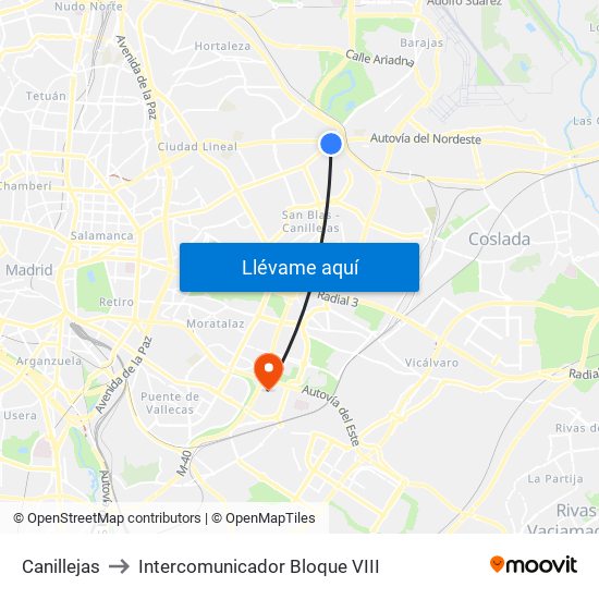 Canillejas to Intercomunicador Bloque VIII map
