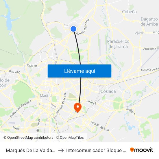 Marqués De La Valdavia to Intercomunicador Bloque VIII map