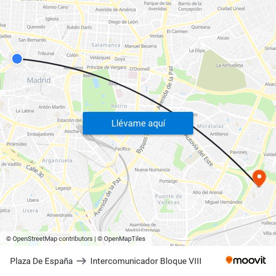 Plaza De España to Intercomunicador Bloque VIII map