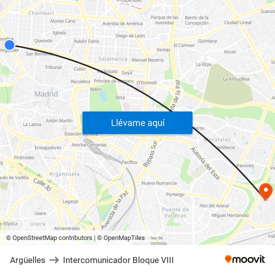 Argüelles to Intercomunicador Bloque VIII map