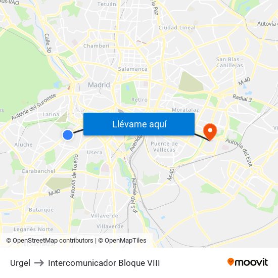 Urgel to Intercomunicador Bloque VIII map