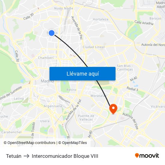 Tetuán to Intercomunicador Bloque VIII map
