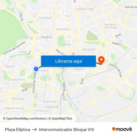 Plaza Elíptica to Intercomunicador Bloque VIII map