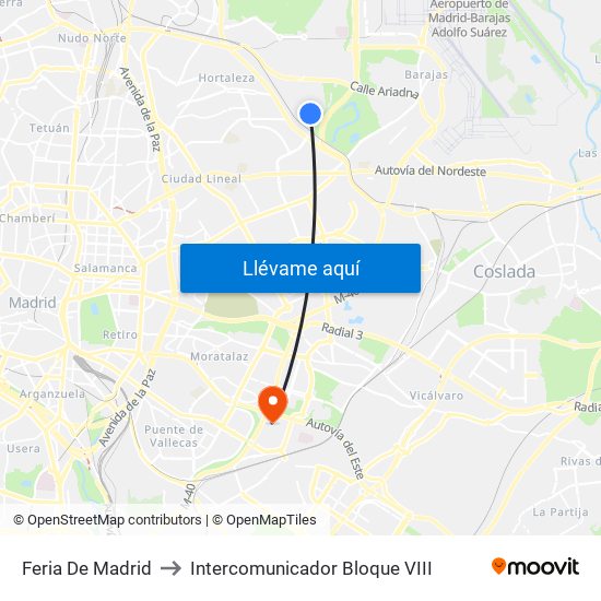 Feria De Madrid to Intercomunicador Bloque VIII map