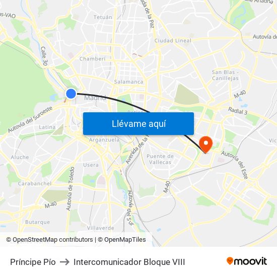 Príncipe Pío to Intercomunicador Bloque VIII map