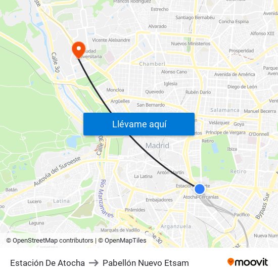 Estación De Atocha to Pabellón Nuevo Etsam map
