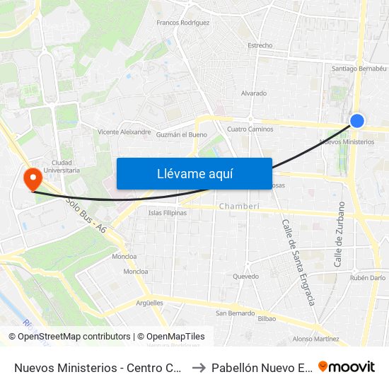 Nuevos Ministerios - Centro Comercial to Pabellón Nuevo Etsam map