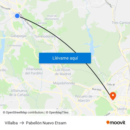 Villalba to Pabellón Nuevo Etsam map
