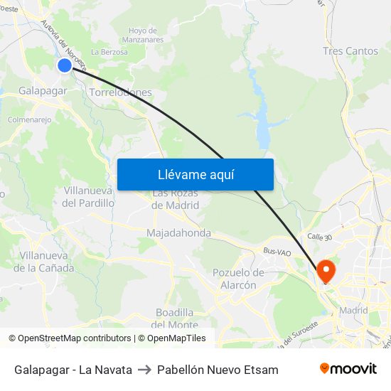 Galapagar - La Navata to Pabellón Nuevo Etsam map