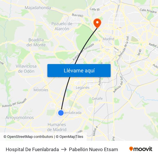 Hospital De Fuenlabrada to Pabellón Nuevo Etsam map