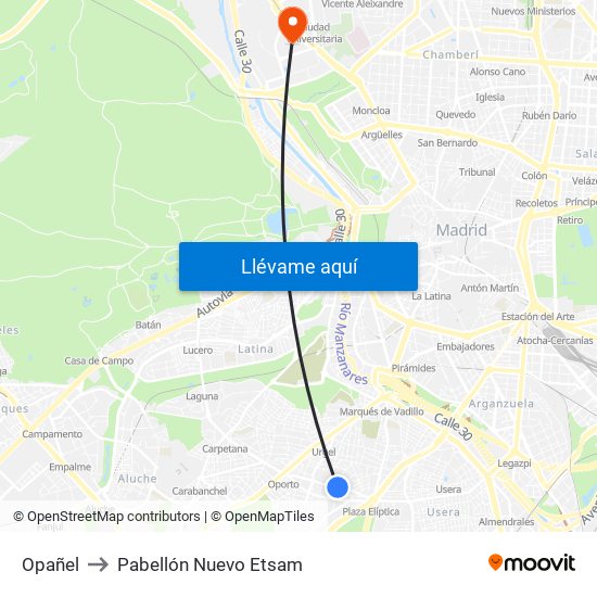 Opañel to Pabellón Nuevo Etsam map